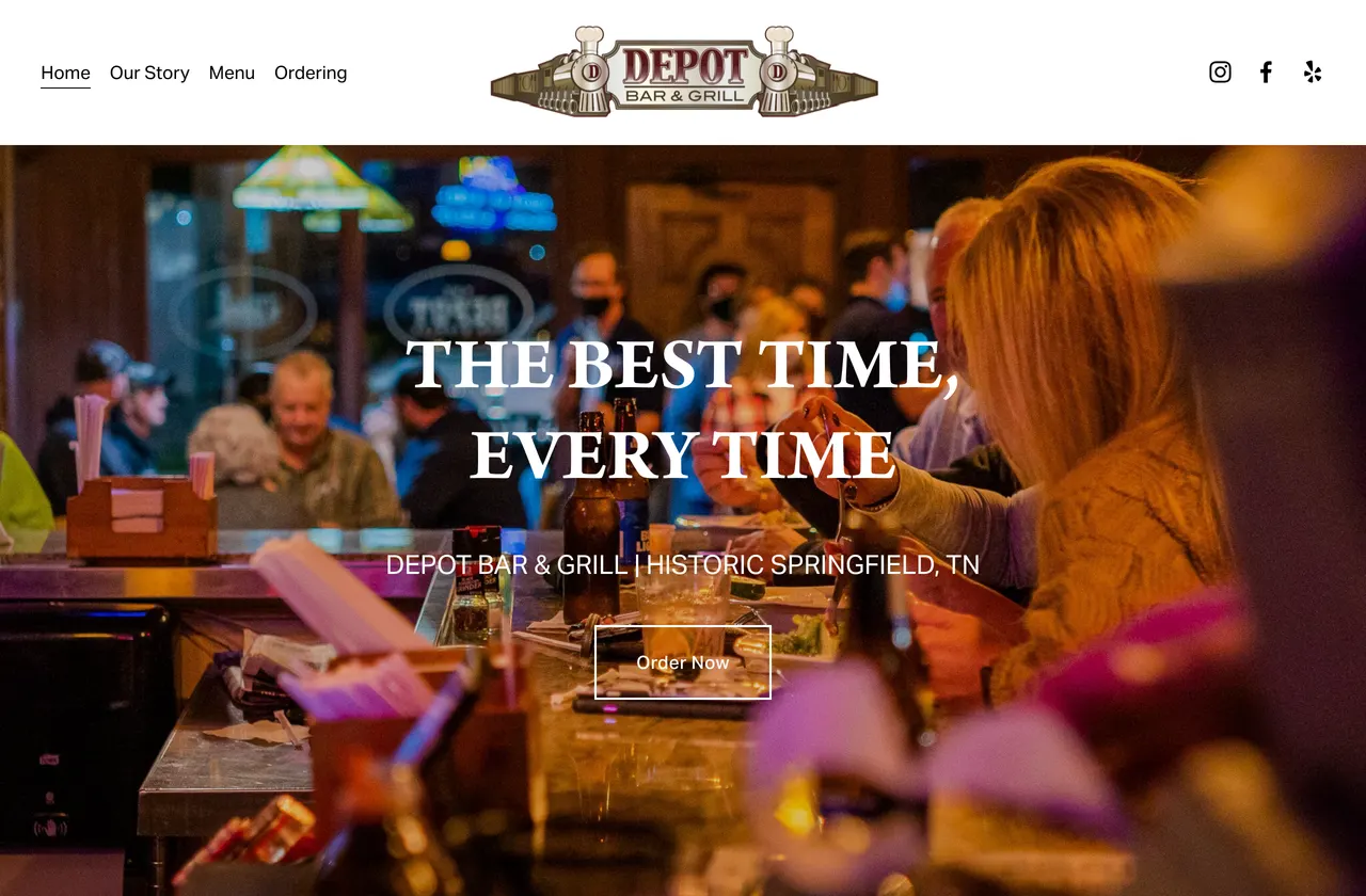 Screenshot of the Depot Bar & Grill website