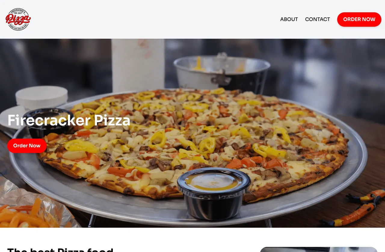 Screenshot of the Firecracker Pizza website