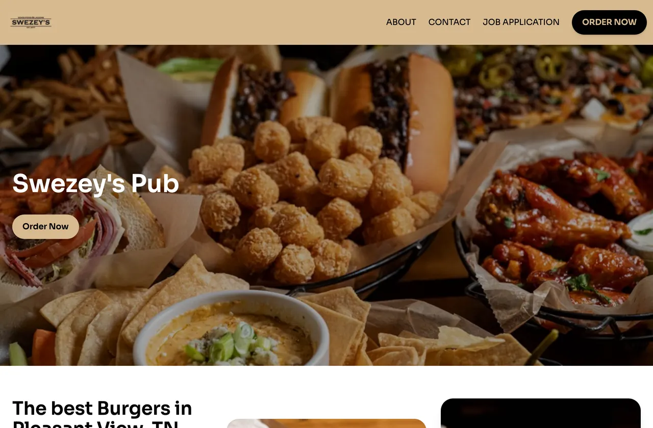 Screenshot of the Swezey's Pub website